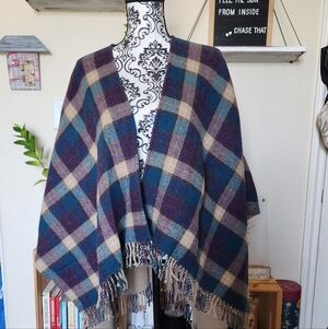 Talbots Plaid Wool Blend Shawl with Fringe